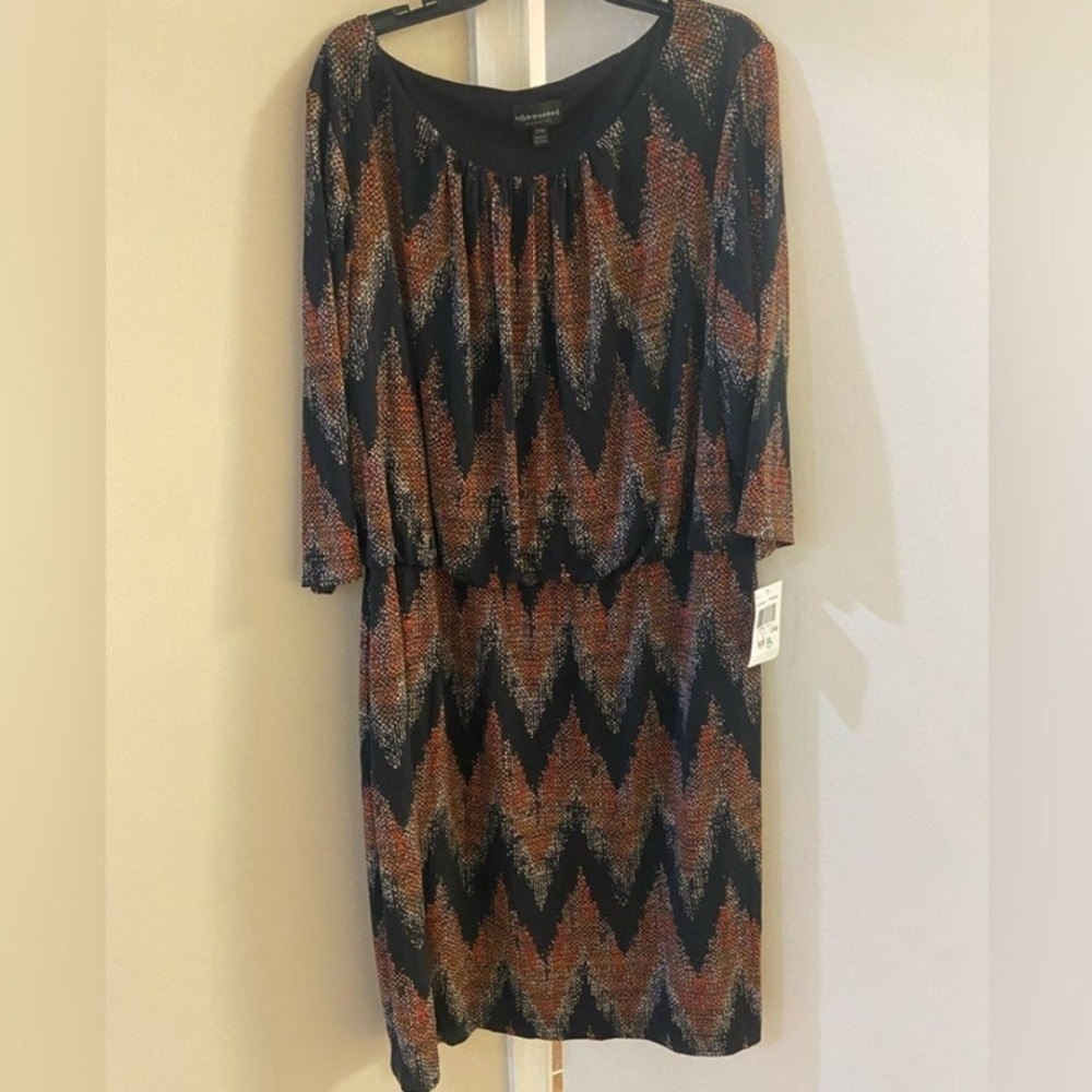 Connected Apparel Zigzag Long Sleeve Dress - Black, Orange, Cream 24W NWT